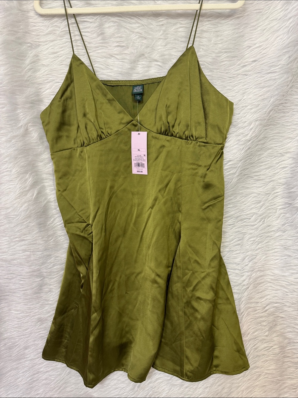 wild fable Olive Green Satin V-Neck Slip Dress